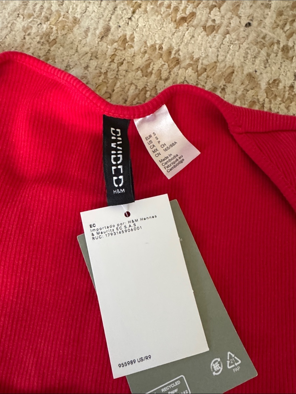 H&M Red Ribbed Square-Neck Tank - Picture 2 of 4